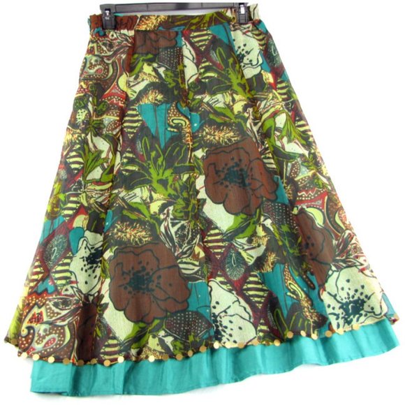 Choices Skirts Choices Floral Sheer Flared Green Long Skirt Poshmark